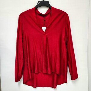 Marc Aurel Women's "Rock 'N' Red" V-Neck Blouse W/Buttoned Cuff Size 12